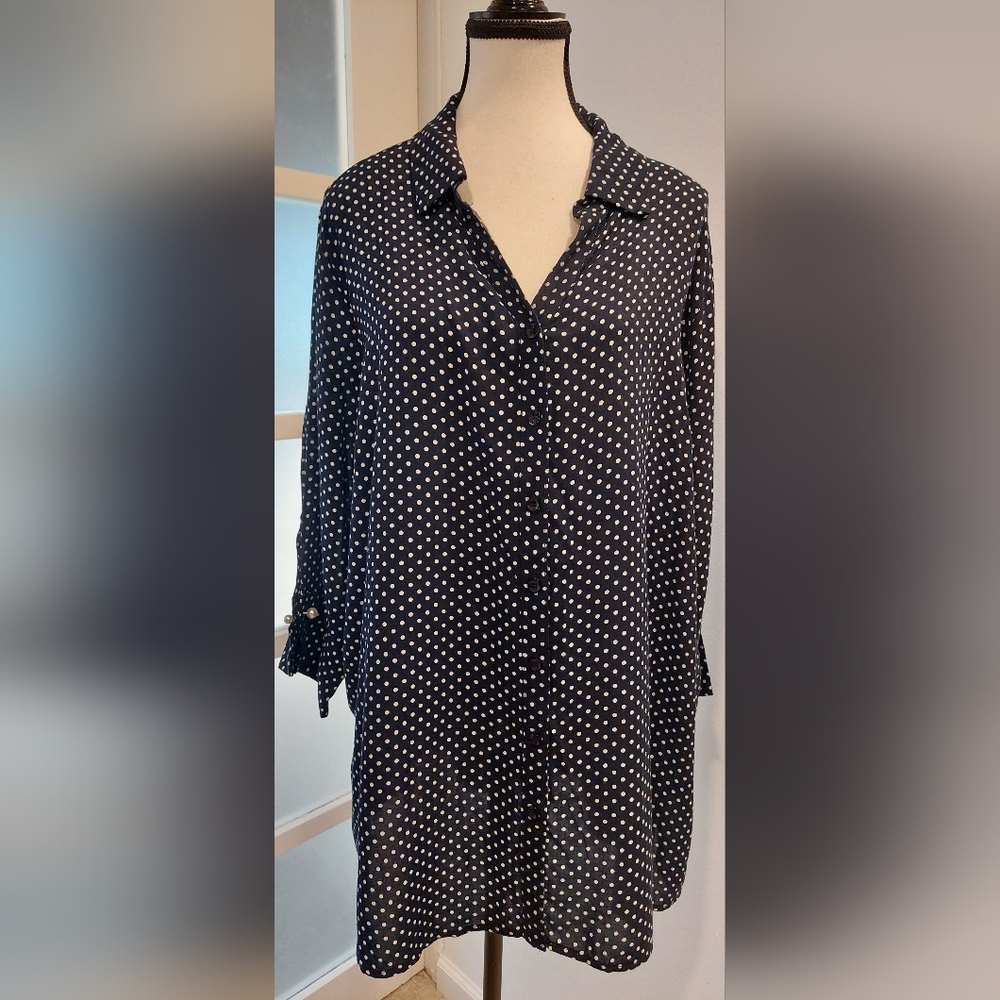 Avenue Classic Navy and White Button Down Shirt